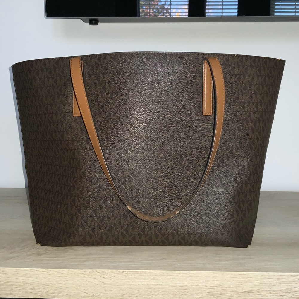 Michael Kors Dark Brown and Tan Logo Tote